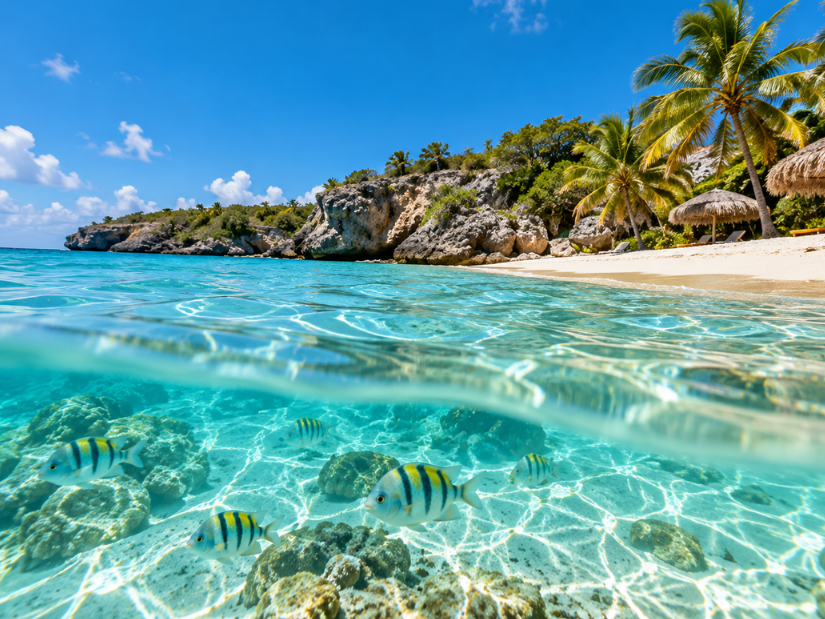 Helder water bij een strand op Curaçao